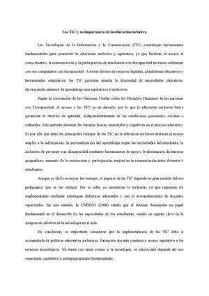 Las Tic Y Su Importancia En La Educación Inclusiva