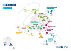 Carte des 46 Crèches AP-HP 2023