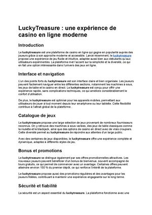 LuckyTreasure : une expérience de casino en ligne moderne