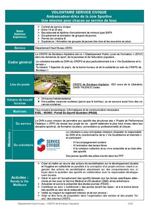 Fiche Poste Volontaire Service Civique 2026