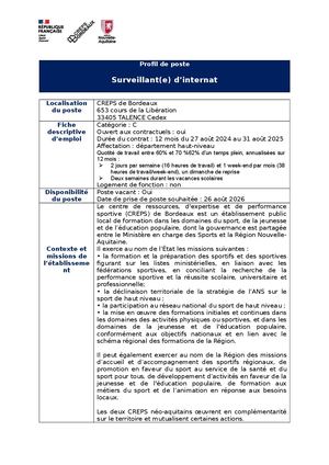 Fiche De Poste Aed 2026 2027