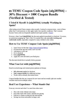 TEMU Coupon Code Spain [alg285566] – 30% Discount + 100€ Coupon Bundle (Verified & Tested)