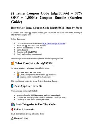Temu Coupon Code [alg285566] – 30% OFF + 1,000kr Coupon Bundle (Sweden Guide)