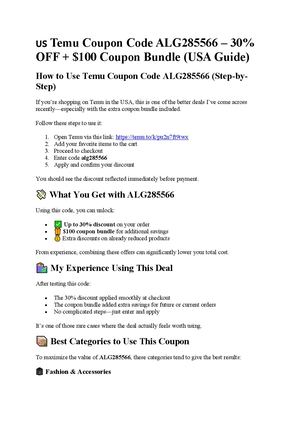 Temu Coupon Code ALG285566 – 30% OFF + $100 Coupon Bundle (USA Guide)