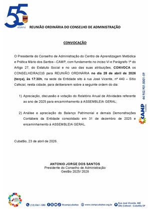 Edital De Convocação Do Conselho De Administração Aprovação Das Contas 2025