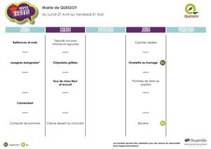 Menus du 24 avril au 7 mai 2026
