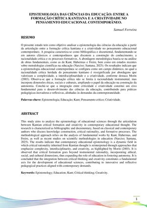 Art 2 Entre A Formação Crítica Kantiana E A Criatividade No Pensamento Educacional Contemporâneo Samuel Ferreira