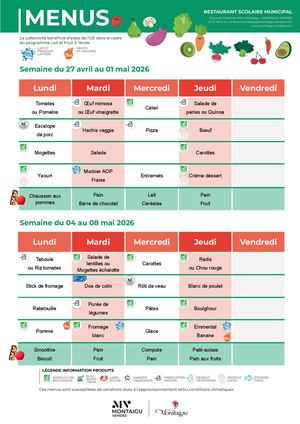 Menu restaurant scolaire Montaigu