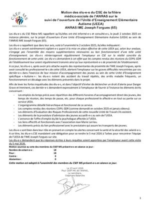 Motion CSE Médico-Social sur l'UEEA de Forgues