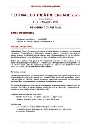 Reglement Du Festival Du Théâtre Engagé 2026