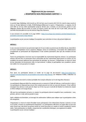 Réglement jeu-concours nouveau site internet Hugo New Romance