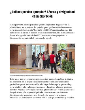 ¿Quiénes pueden aprender? Género y desigualdad en la educación