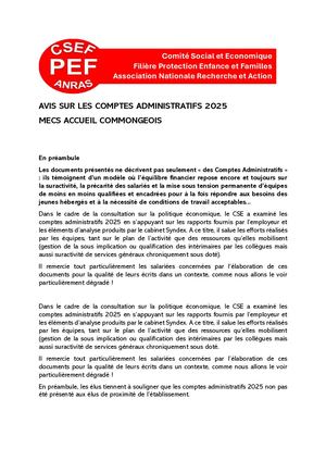 Accueil Commingeois - CA 2025 : avis du CSE
