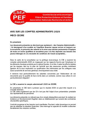 Le Céciré - CA 2025 : avis du CSE