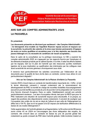 La Passarela - CA 2025 : avis du CSE