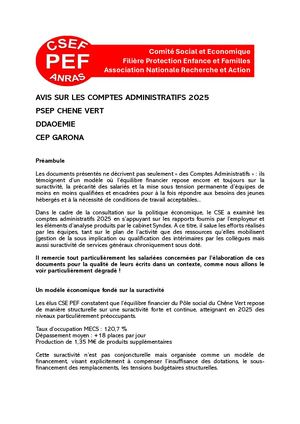 PSEP du Chêne Vert - CA 2025 : avis du CSE