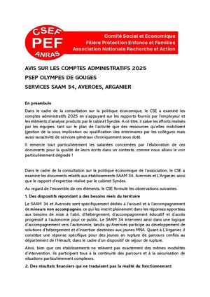 PSEP OdG (Hérault) - CA 2025 : avis du CSE
