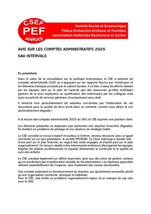 SAU Intervals - CA 2025 : avis du CSE