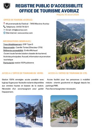 REGISTRE PUBLIC D’ACCESSIBLITE OFFICE DE TOURISME AVORIAZ