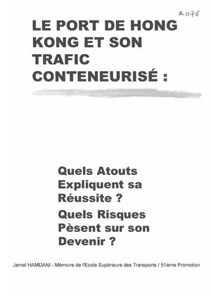 M1176 - Le port de Hong Kong et son trafic conteneurisé : quels atouts expliquent sa réussite ? Quels risques pèsent sur son devenir ?