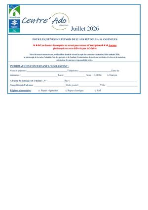 Formulaire Centre Ado Juillet 2026