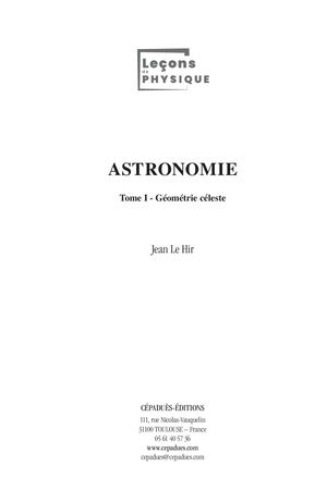 Extrait 2282 Astronomie. Tome 1 : Géométrie céleste
