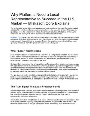 Why Platforms Need A Local Representative To Succeed In The U S Market — Bliskasoft Corp Explains