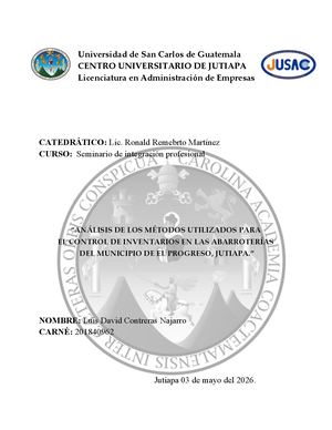 Plan De Investigación Sobre Análisis De Los Métodos Utilizados Para El Control De Inventarios