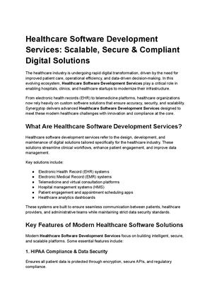 Healthcare Software Development Services Scalable, Secure & Compliant Digital Solutions