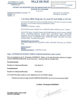 DL2653 Approbation Du Budget Primitif Camping 2026 - Délibération