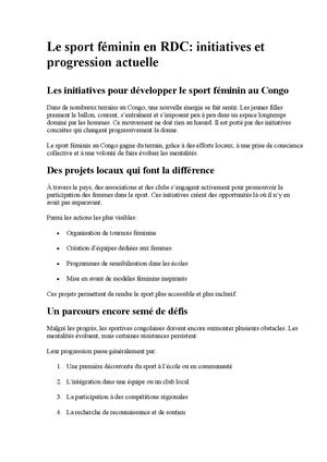 Le Sport Féminin En Rdc