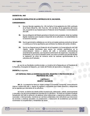 Ley Especial Para La Comercialización, Registro Y Protección De La Propiedad Del Café Ley Especial Para La Comercializacion Registro Y Proteccion De La Propiedad Del Cafe