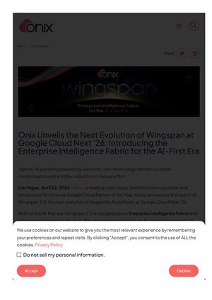 Onix Unveils Wingspan 2.0: The Enterprise Intelligence Fabric for the AI-First Era