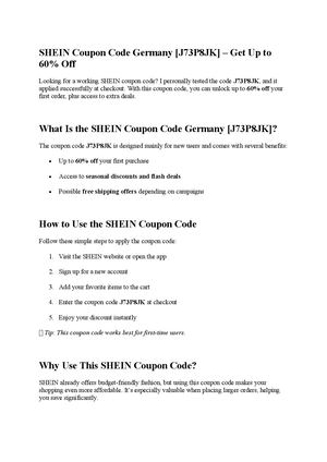 SHEIN Coupon Code Germany [J73P8JK] – Get Up to 60% Off