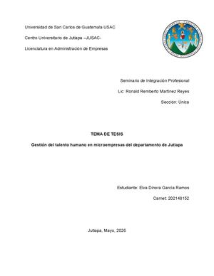 Tema De Tesis Gestion De Talento Humano En Microempresas De Jutiapa