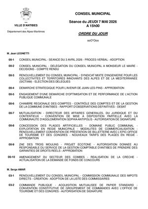 Ordre du jour Conseil municipal 7 mai