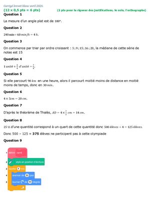 Corrigé Brevet Blanc Avril 2026