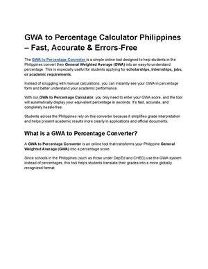 Gwa To Percentage Calculator Philippines – Fast, Accurate & Errors Free