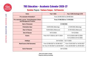 TBS Bachelor Toulouse Academic Calendar