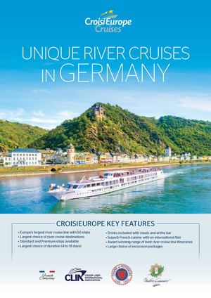 UNIQUE RIVER CRUISES IN GERMANY KEY FEATURES •E urope’s largest river cruise line with 50 ships •S uperb French cuisine with an international flair •L argest choice of river cruise destinations •A ward winning range of best river cruise line itineraries •S tandard and Premium ships available •L arge choice of excursion packages •L argest choice of duration (4 to 11 days) •D rinks included with meals and at the bar