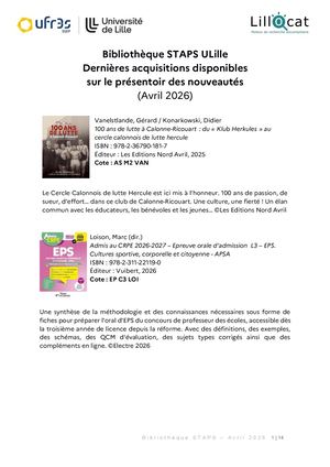 BU STAPS Lille - Acquisitions Avril 2026