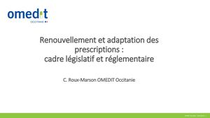 Renouvellement et adaptation des prescriptions : cadre législatif et réglementaire - C.Roux-Marson