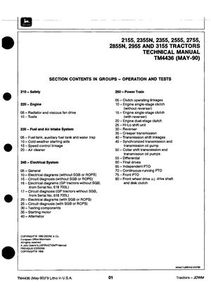 JD 2155 Hydraulic Filter Location Technical Service Manual Tm4436