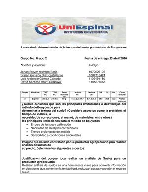 Laboratorio Determinación De La Textura Del Suelo Por Método De Bouyoucos 7°