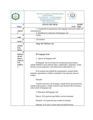 Plan De Clase Lenguaje Oral Yenifer Lopez Y Belkis Armas