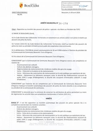 Fichier Parution Des Arrêtés N° 26 276 À 26 278