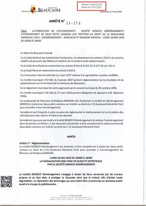 Fichier Parution Des Arrêtés N°26 279 à 26 280