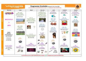 Planning Activités - Village Vacances Arès