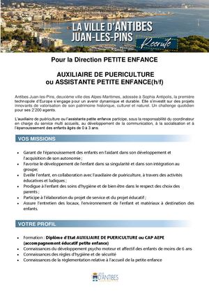 Annonce AUXILIAIRE DE PUERICULTURE ou ASSISTANTE PETITE ENFANCE (H/F)