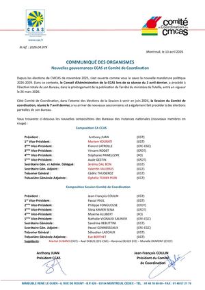 Communiqué Nouvelles Composition Des Bureaux Ca Ccas Et Session Comité